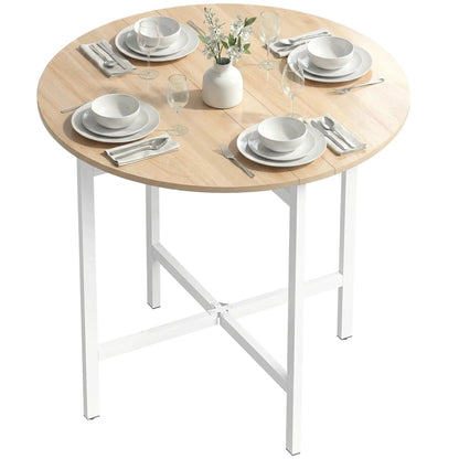 Folding Dining Table For 2-4 People, 31.5" Round Drop Leaf, Natural Wood, Natural Wood Dining Tables Natural Wood at Gallery Canada