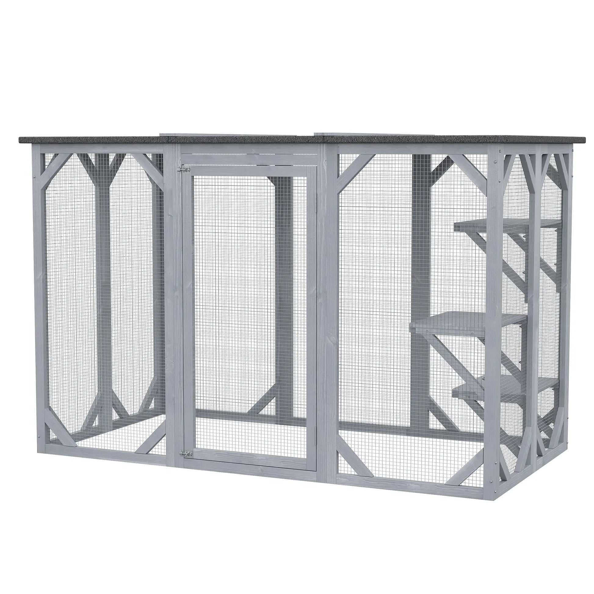 44.1" H Cat Cage, Indoor Outdoor Wooden Pet House, Small Animal Hutch, Grey Outdoor Cat Enclosures at Gallery Canada