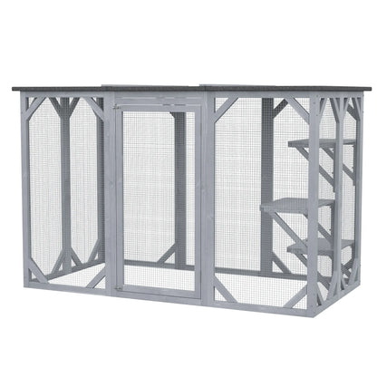 44.1" H Cat Cage, Indoor Outdoor Wooden Pet House, Small Animal Hutch, Grey Outdoor Cat Enclosures at Gallery Canada