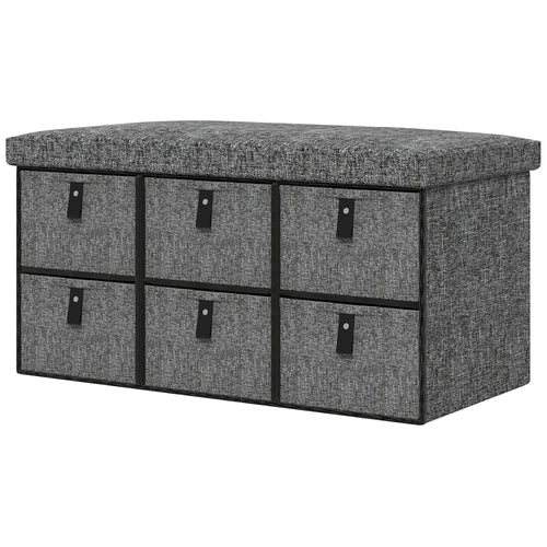 Shoe Bench with Seat, 6 Fabric Drawers, Charcoal Grey