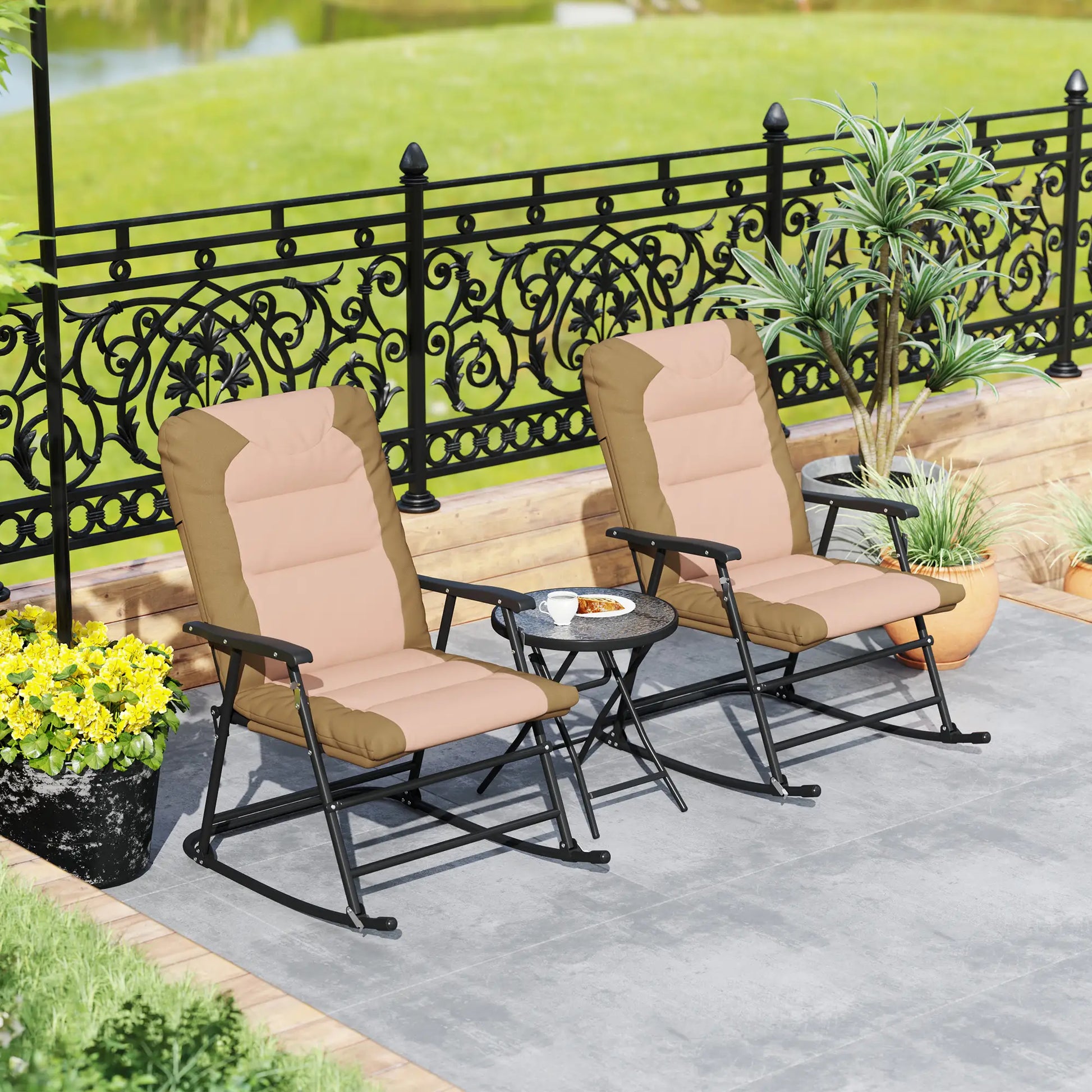 3-Piece Foldable Rocking Chair Set, Light Brown Outdoor Rocking Chairs at Gallery Canada