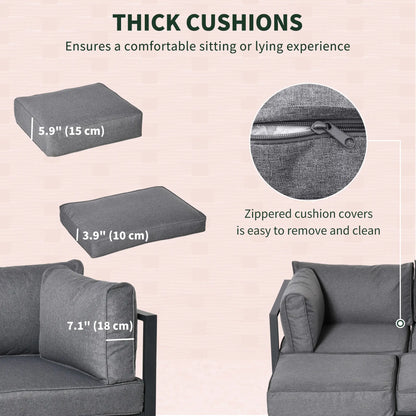 6 Piece Patio Furniture Set, Sectional Outdoor Daybed, Aluminum Frame, Grey