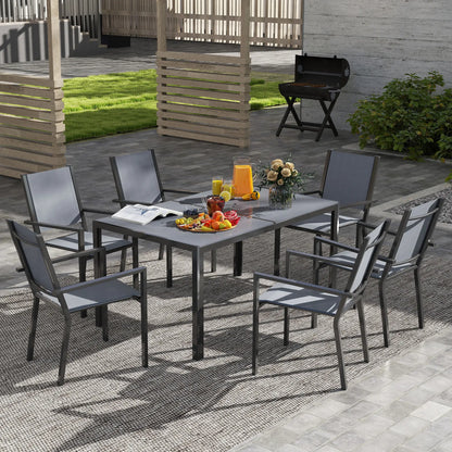 7-Piece Outdoor Dining Set, 6 Stackable Chairs, Rectangle Table, WPC Top