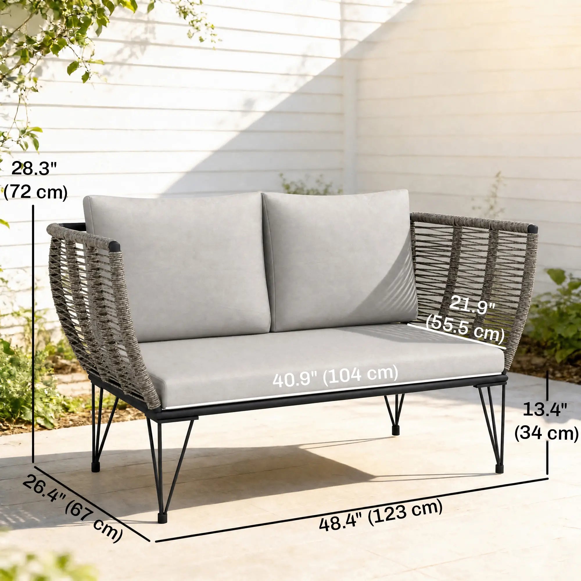 Outdoor Patio Sofa, 2 Seater Loveseat With Cushions, Light Grey Patio Furniture Sets at Gallery Canada