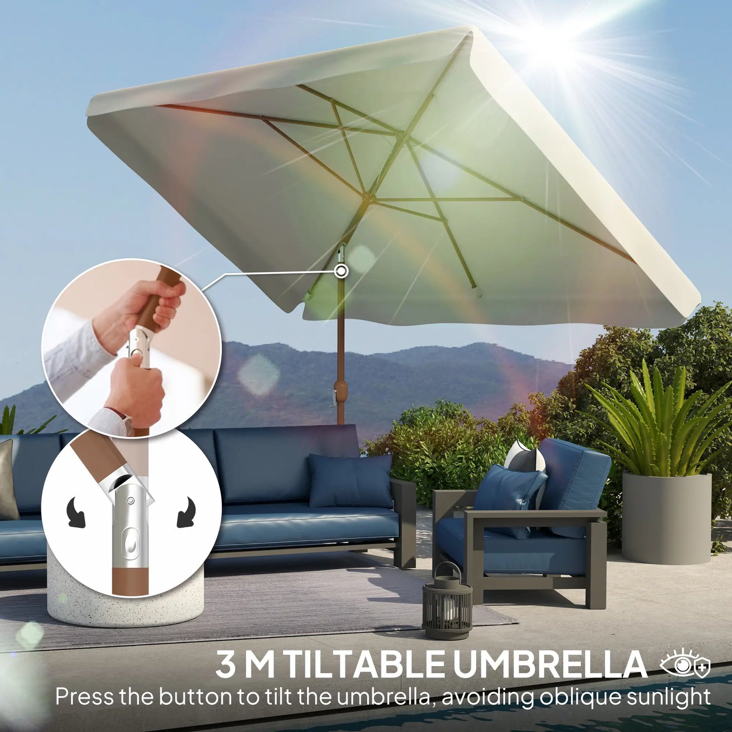Patio Umbrella 118.1" x 78.7", UV50+ Protection, White Sun Umbrellas at Gallery Canada