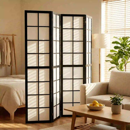 4 Panel Room Divider, 5.6 ft, Folding Wall Partition, Black Room Dividers at Gallery Canada
