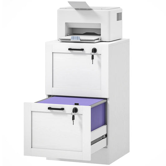 Vertical Filing Cabinet, 2 Drawers With Lock, A4 Letter Size, White