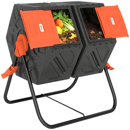 Rotating Composter, Dual Chamber Bin, 34.5 Gallon, Orange Outdoor Compost Bin at Gallery Canada