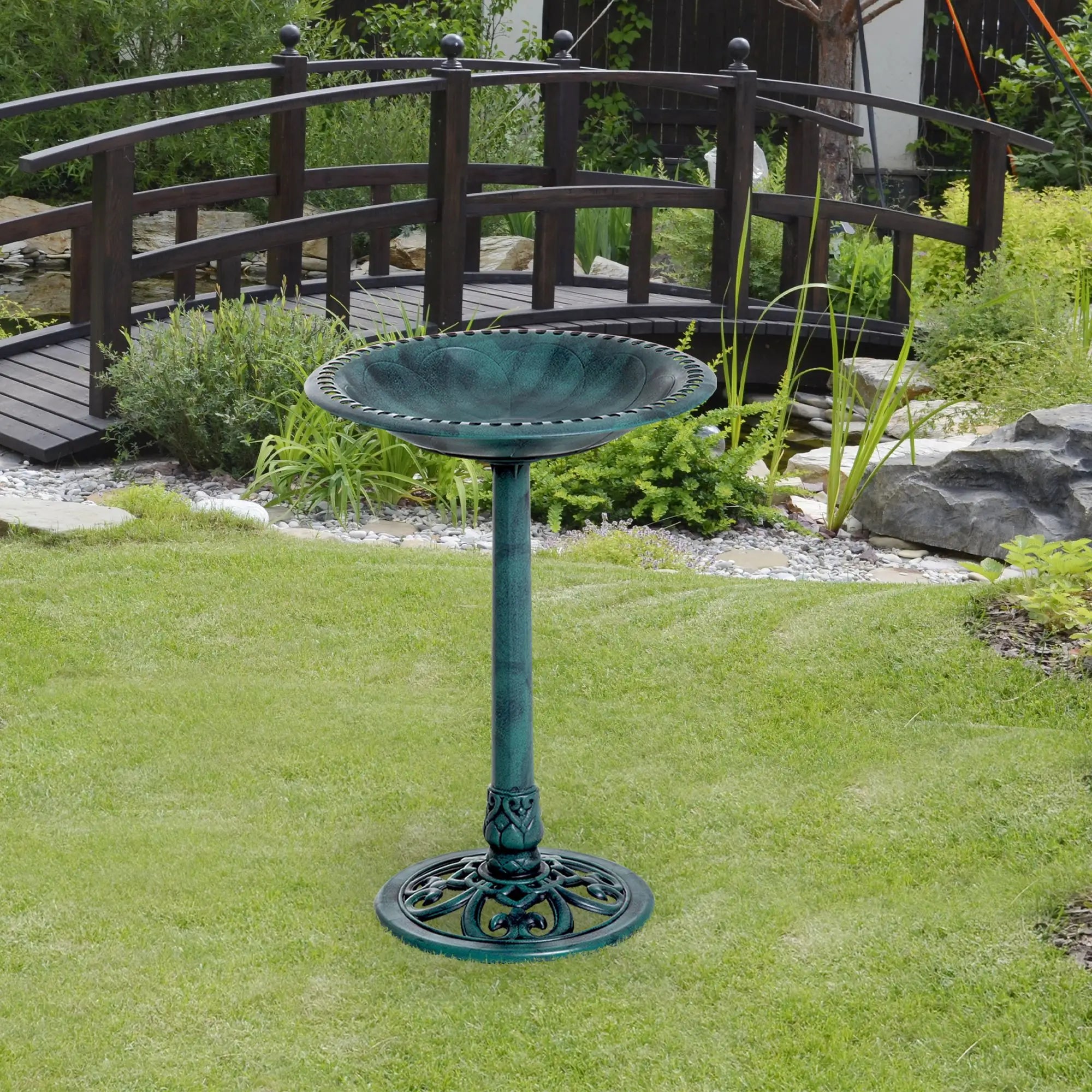 27'' Outdoor Resin Bird Bath, Fleur De Lis Pattern, Time-Worn Finish Garden Decor at Gallery Canada