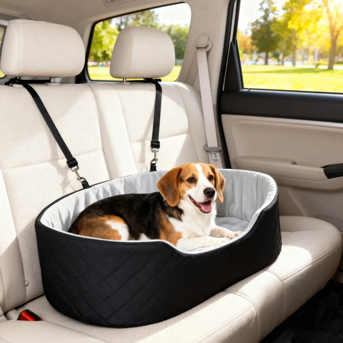 Dog Car Seat for Small Medium Pets, Detachable Washable Pet Bed with Cushion and Safety Belt, Black Elevated Dog Beds at Gallery Canada