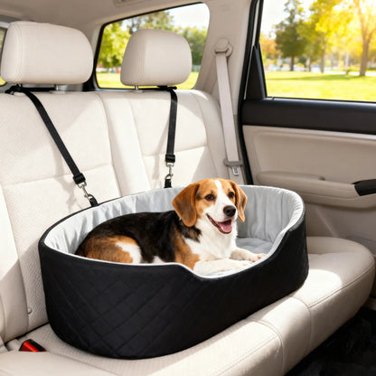 Dog Car Seat for Small Medium Pets, Detachable Washable Pet Bed with Cushion and Safety Belt, Black Elevated Dog Beds at Gallery Canada