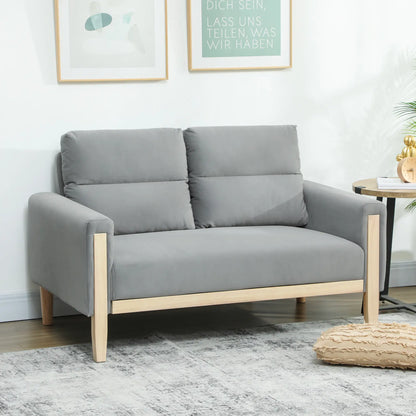 53" Loveseat Sofa, 2 Seater with Wood Legs, Velvet, Grey 2-Seater Sofas at Gallery Canada