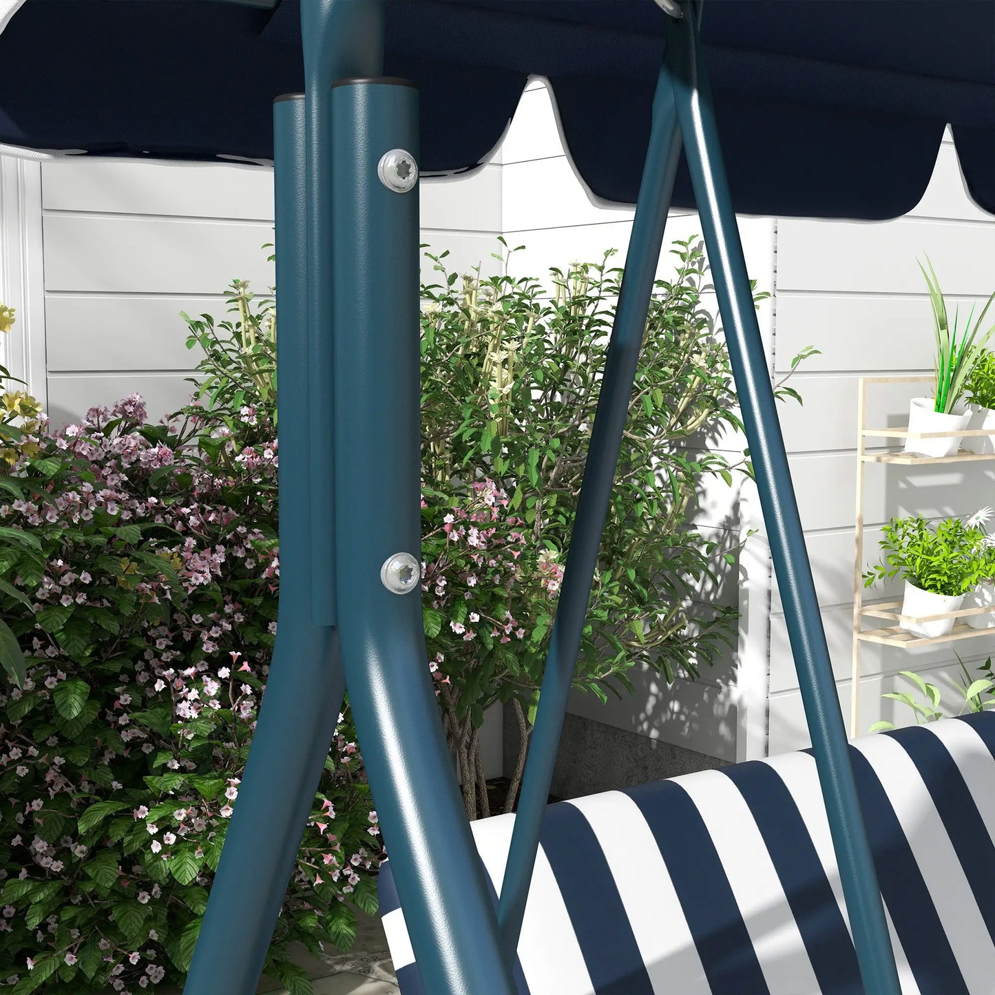 3-Seater Outdoor Porch Swing, Adjustable Canopy, and White, Blue Patio Swings with Stand at Gallery Canada