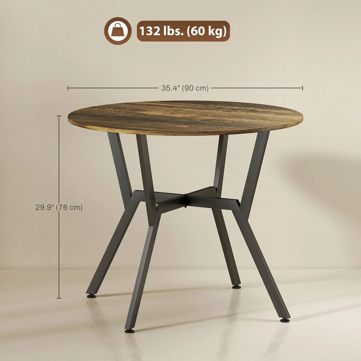 35 Inch Round Dining Table, Steel Frame, Rustic Brown Dining Tables at Gallery Canada