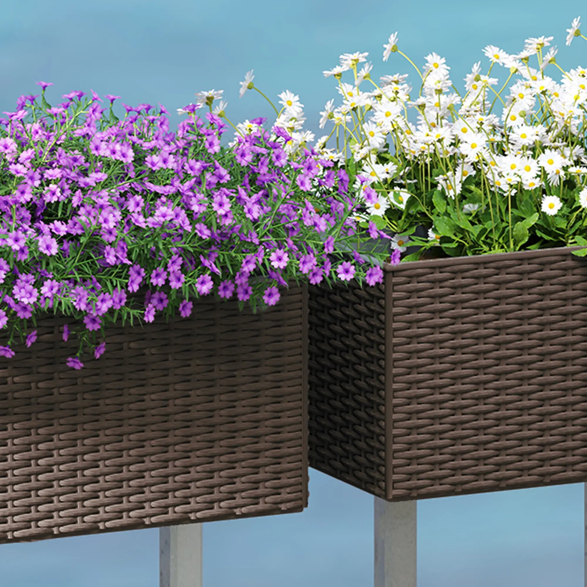 20 Inch Hanging Flower Pots, Railing Planter Box, Rattan Look, Brown Planter Set at Gallery Canada