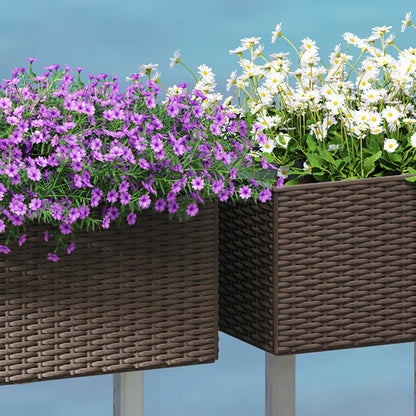 20 Inch Hanging Flower Pots, Railing Planter Box, Rattan Look, Brown Planter Set at Gallery Canada