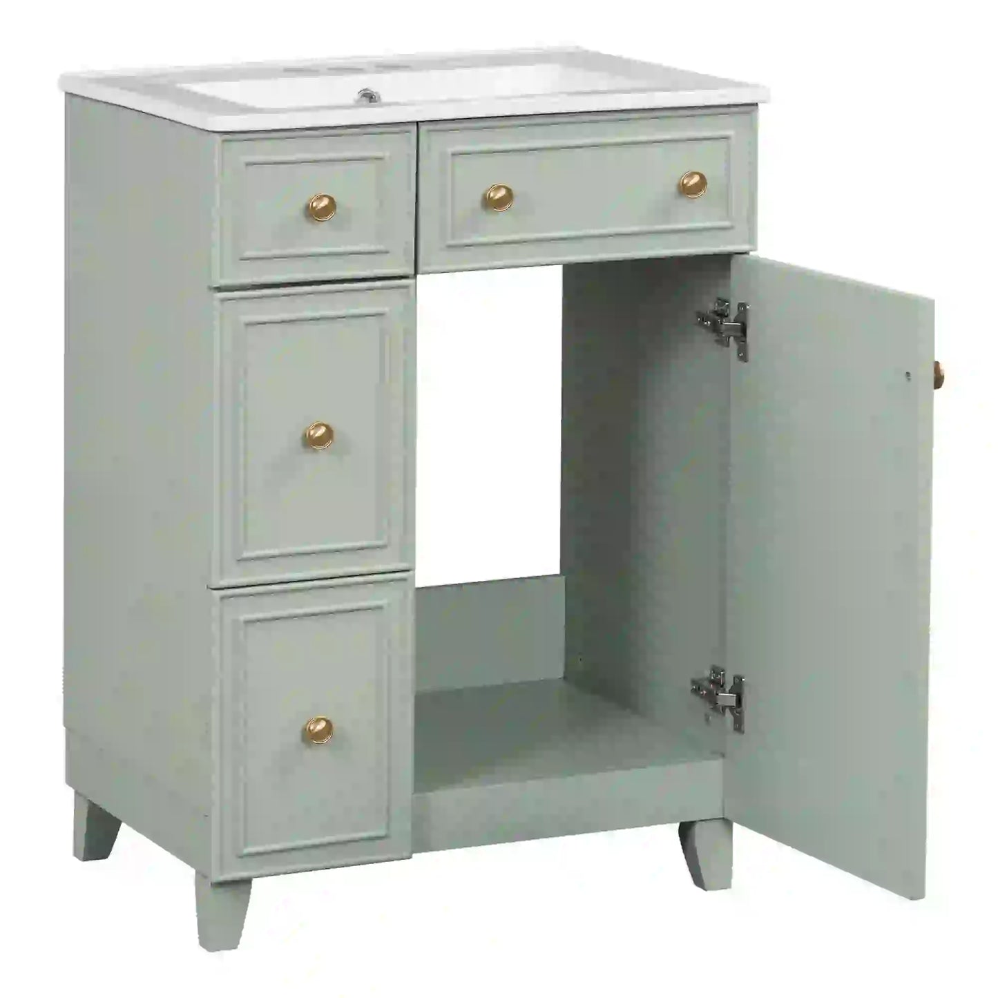 24" Bathroom Vanity, 4 Drawers, Ceramic Sink, Solid Wood, Green+White Sink Cabinets at Gallery Canada