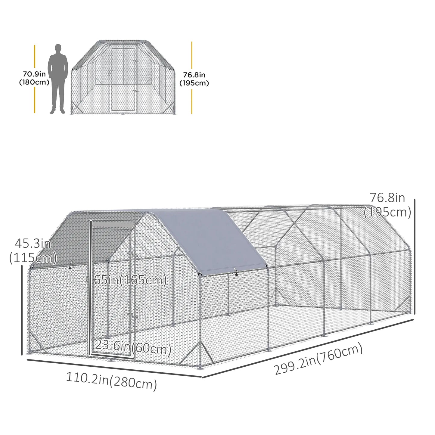 Large Metal Chicken Coop, Walk-In Enclosure, 9.2' x 24.9' x 6.5', Silver Chicken Coops at Gallery Canada