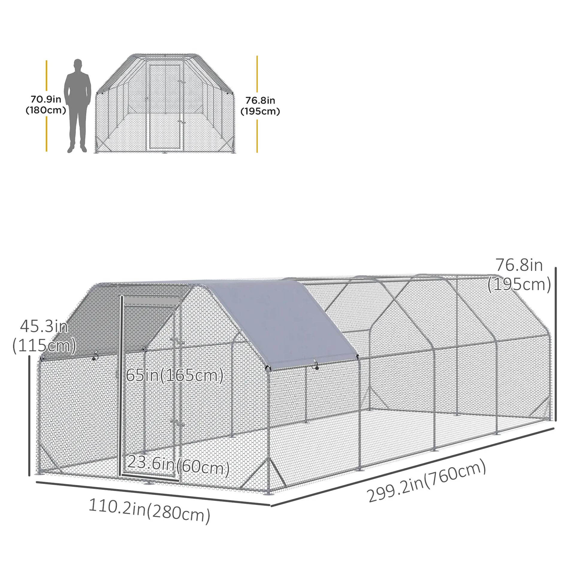 Large Metal Chicken Coop, Walk-In Enclosure, 9.2' x 24.9' x 6.5', Silver Chicken Coops at Gallery Canada