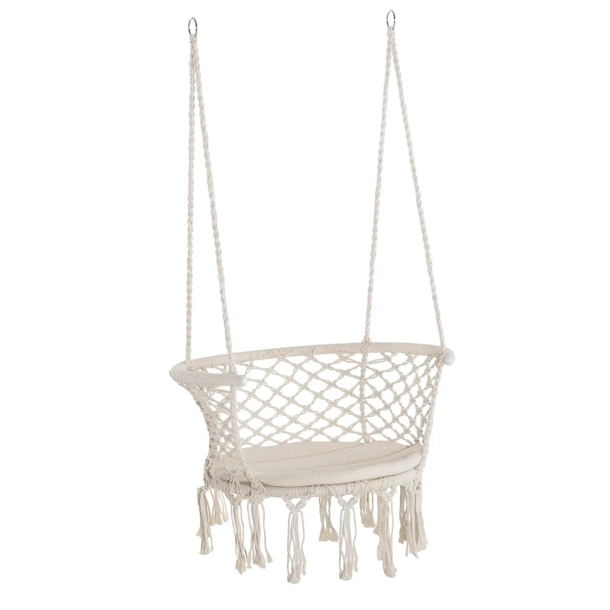 Hanging Hammock Chair, Cotton Rope Swing with Metal Frame, Large, Cream White Hammock Swings Cream white, Light grey at Gallery Canada