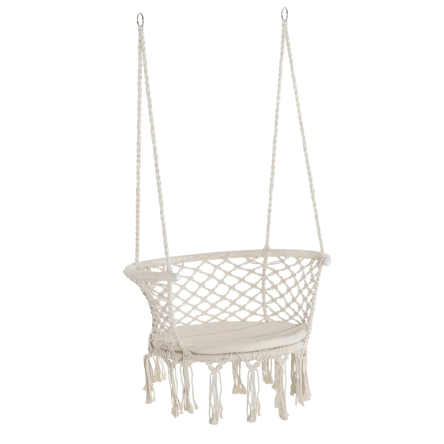 Hanging Hammock Chair, Cotton Rope Swing with Metal Frame, Large, Cream White Hammock Swings Cream white, Light grey at Gallery Canada