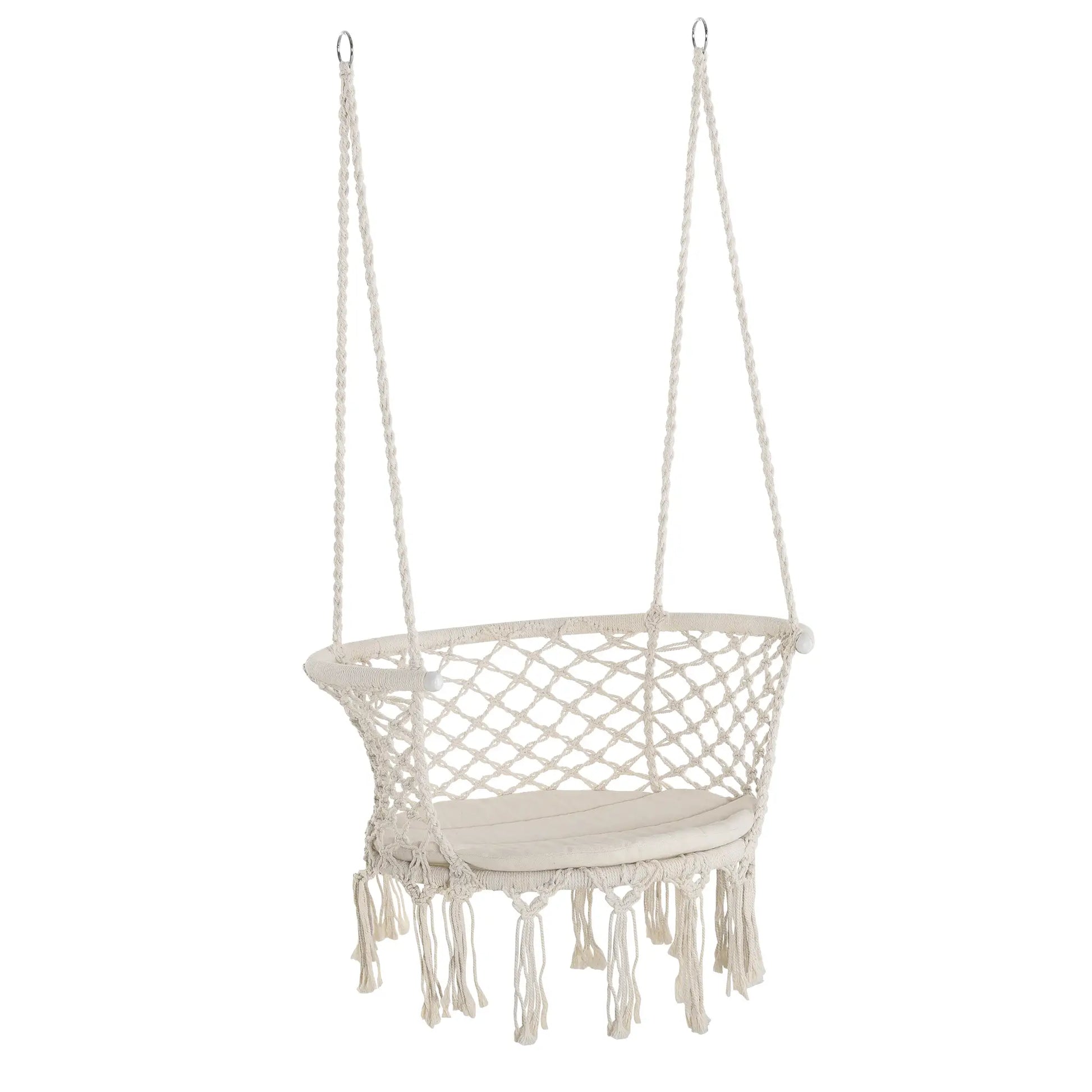 Hanging Hammock Chair, Cotton Rope Swing with Metal Frame, Large, Cream White Hammock Swings Cream white, Light grey at Gallery Canada