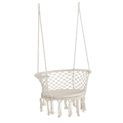 Hanging Hammock Chair, Cotton Rope Swing with Metal Frame, Large, Cream White Hammock Swings Cream white, Light grey at Gallery Canada