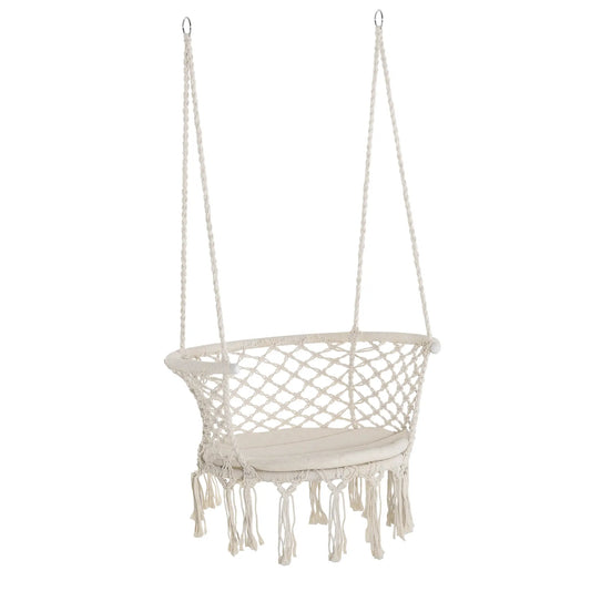 Hanging Hammock Chair, Cotton Rope Swing with Metal Frame, Large, Cream White Hammock Swings Cream white, Light grey at Gallery Canada