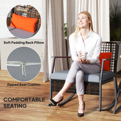 3 Pc Rocking Bistro Set, Wicker Patio Furniture with Cushions, Glass Table, Grey Outdoor Rocking Chairs at Gallery Canada