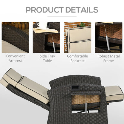 Outdoor Recliner Chair, Adjustable Backrest, Cushion, Side Tray, Khaki Chaise Loungers at Gallery Canada