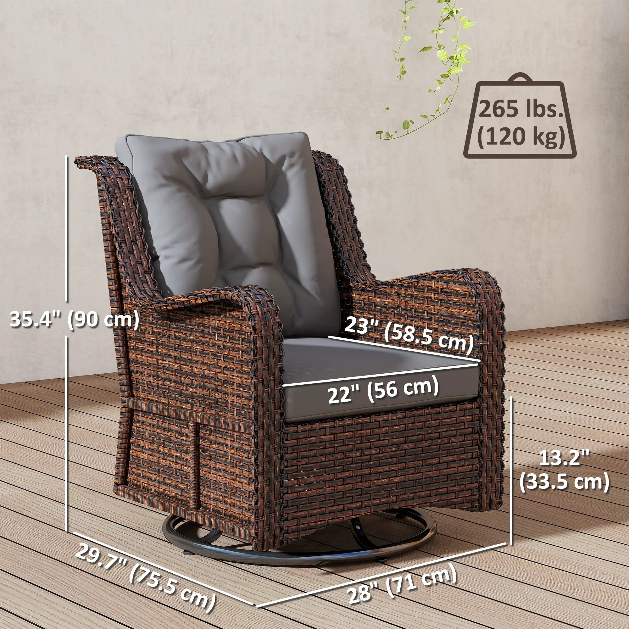 PE Rattan Swivel Patio Chair with Cushion, Dark Grey Patio Chairs at Gallery Canada
