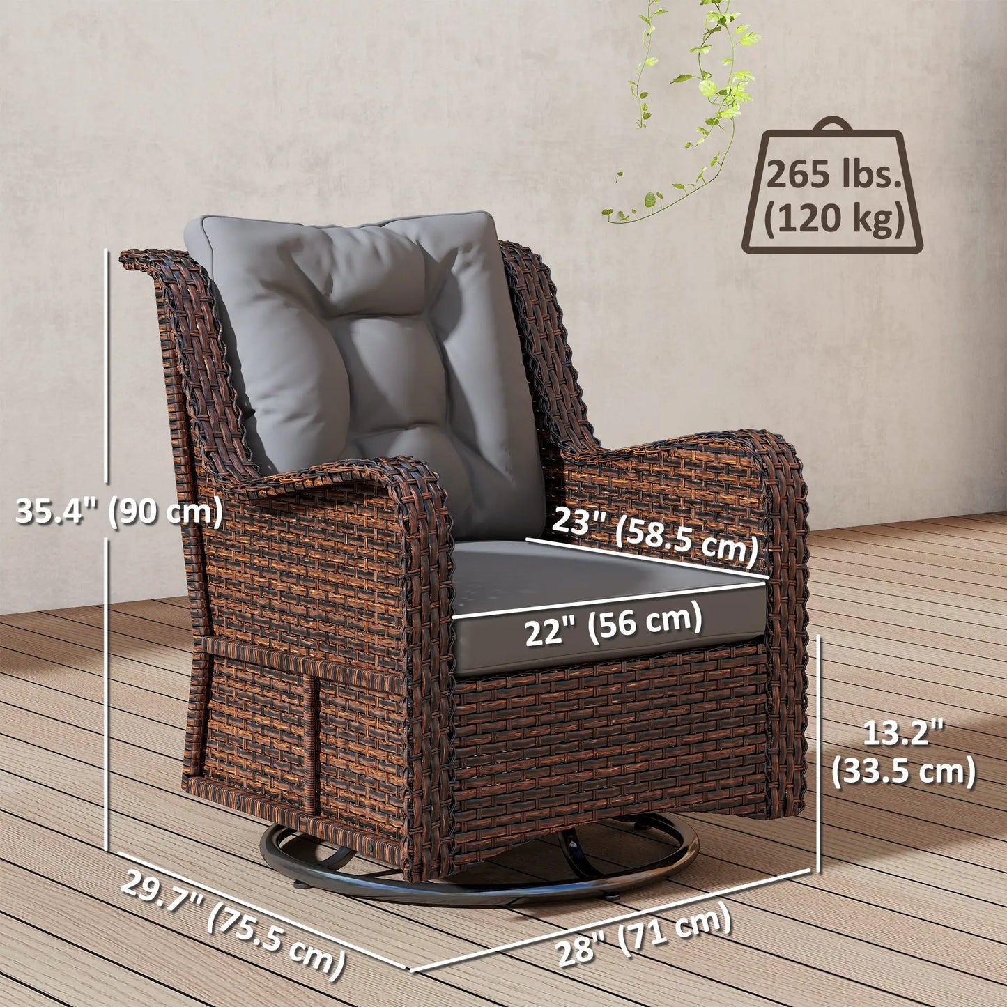 PE Rattan Swivel Patio Chair with Cushion, Dark Grey Patio Chairs at Gallery Canada
