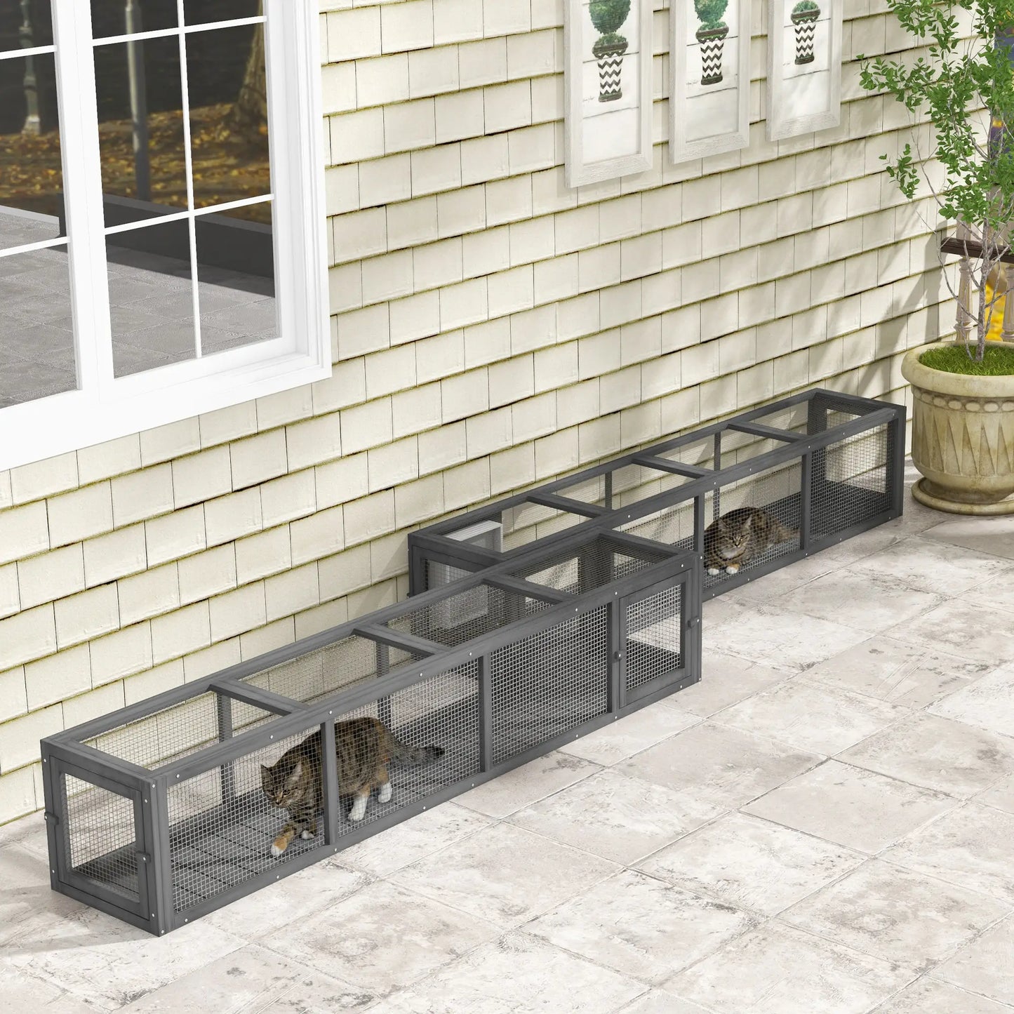 79" Long Cat Tunnel, L-Shape Extendable Design, Indoor Outdoor, Lead Grey Outdoor Cat Enclosures at Gallery Canada