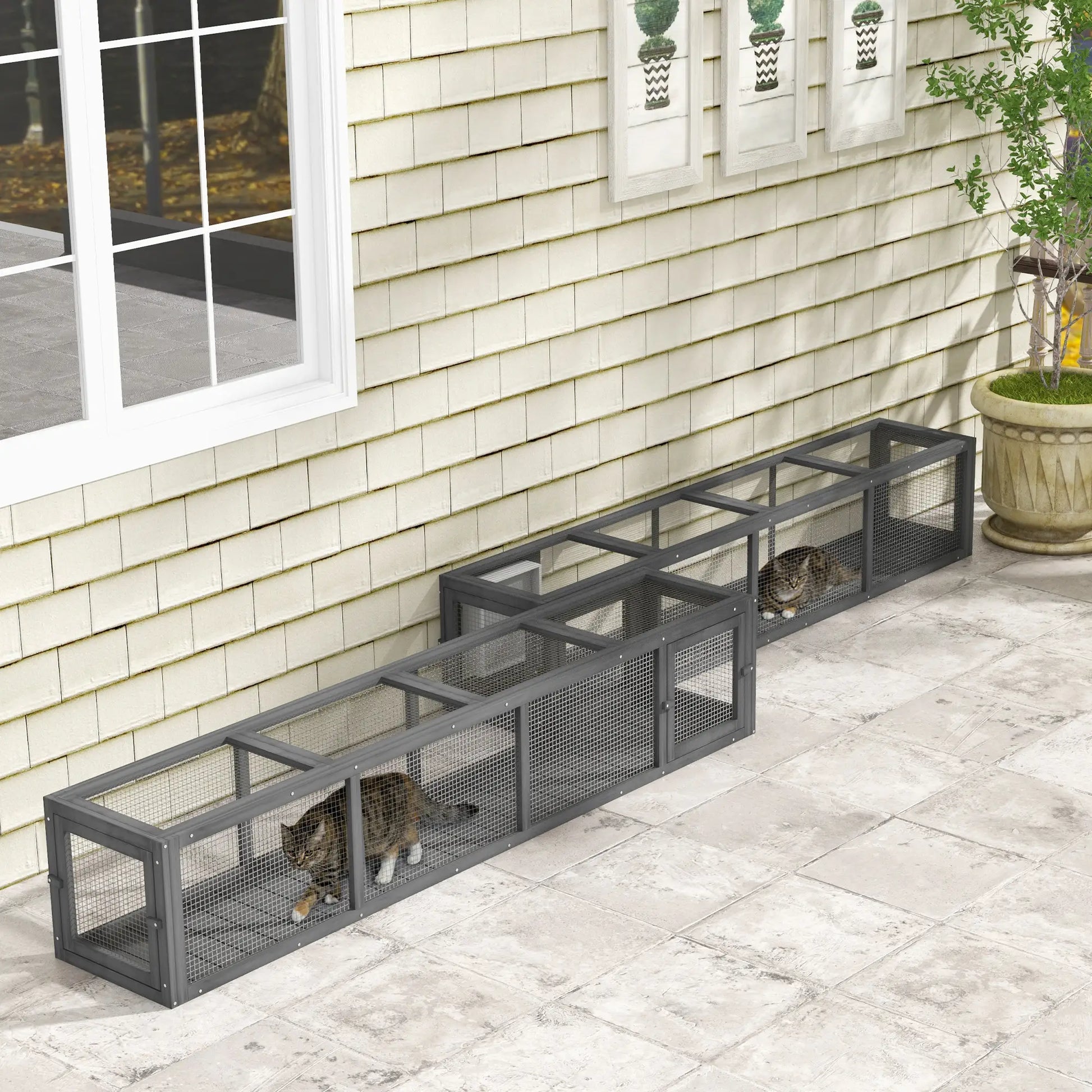79" Long Cat Tunnel, L-Shape Extendable Design, Indoor Outdoor, Lead Grey Outdoor Cat Enclosures at Gallery Canada