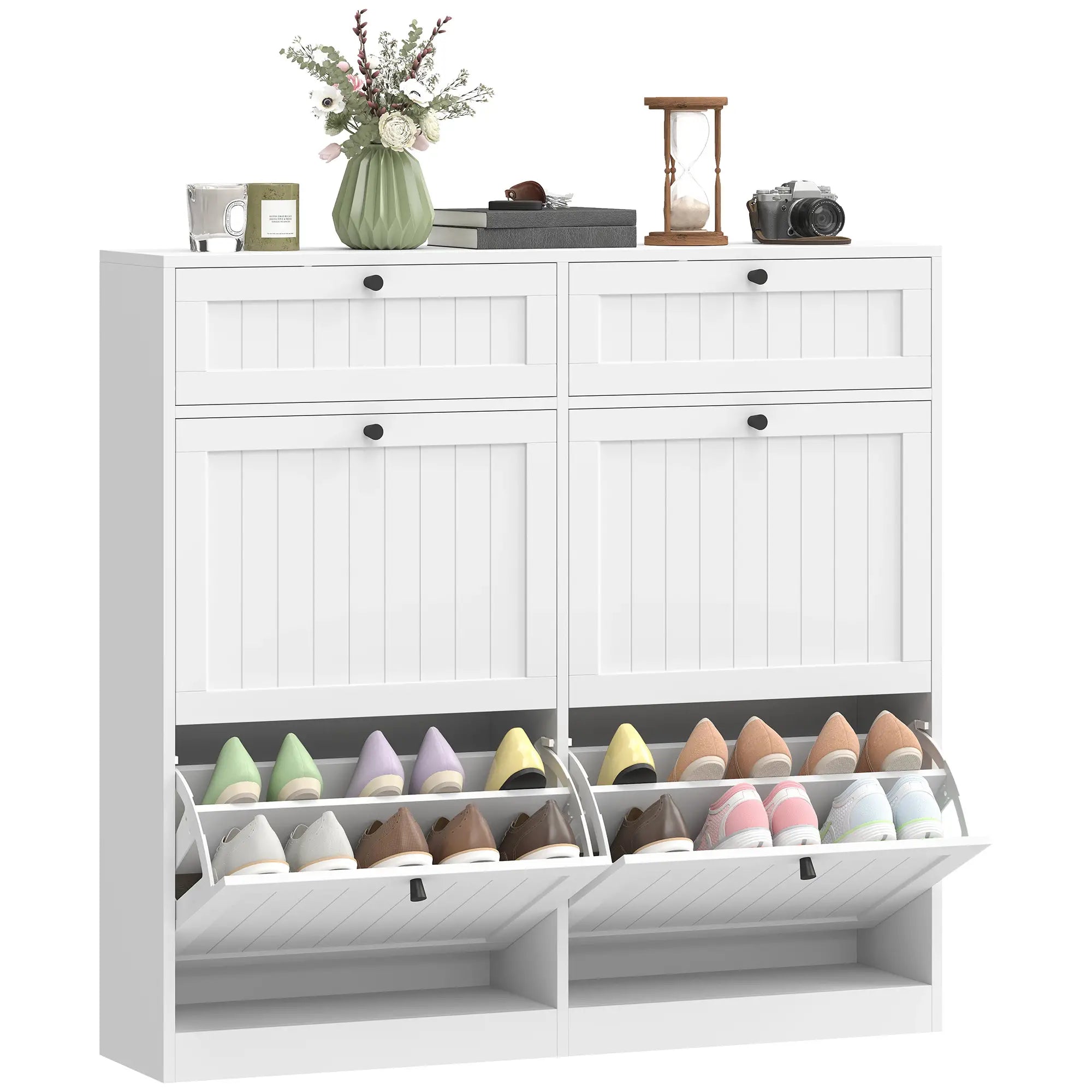 Shoe Cabinet With 2 Flip Drawers, Farmhouse Narrow Storage, White Shoe Storage Cabinets & Racks at Gallery Canada