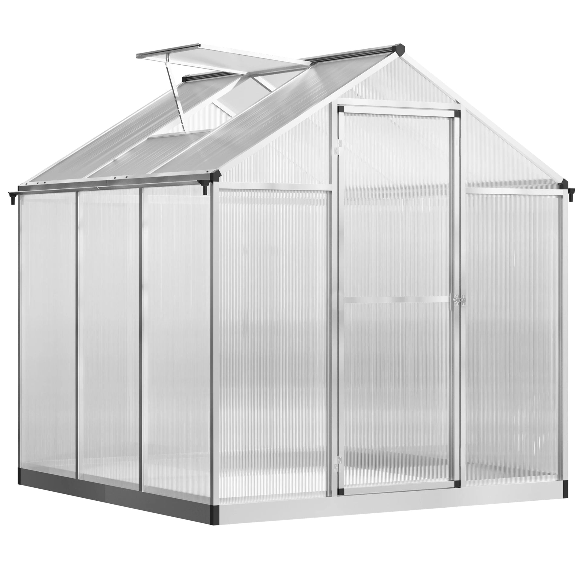 6' x 6' x 6.4' Walk-in Greenhouse, Polycarbonate Panels, Outdoor Walk In Greenhouses Transparent Sheets, Silver Frame at Gallery Canada