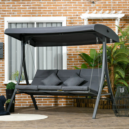 3-Person Patio Swing Chair, Adjustable Canopy, Cushioned Seat, Dark Grey Patio Swings with Stand at Gallery Canada