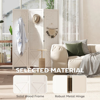 56.9" 3 Panel Wooden Room Divider With Pegboard Display, White Room Dividers at Gallery Canada