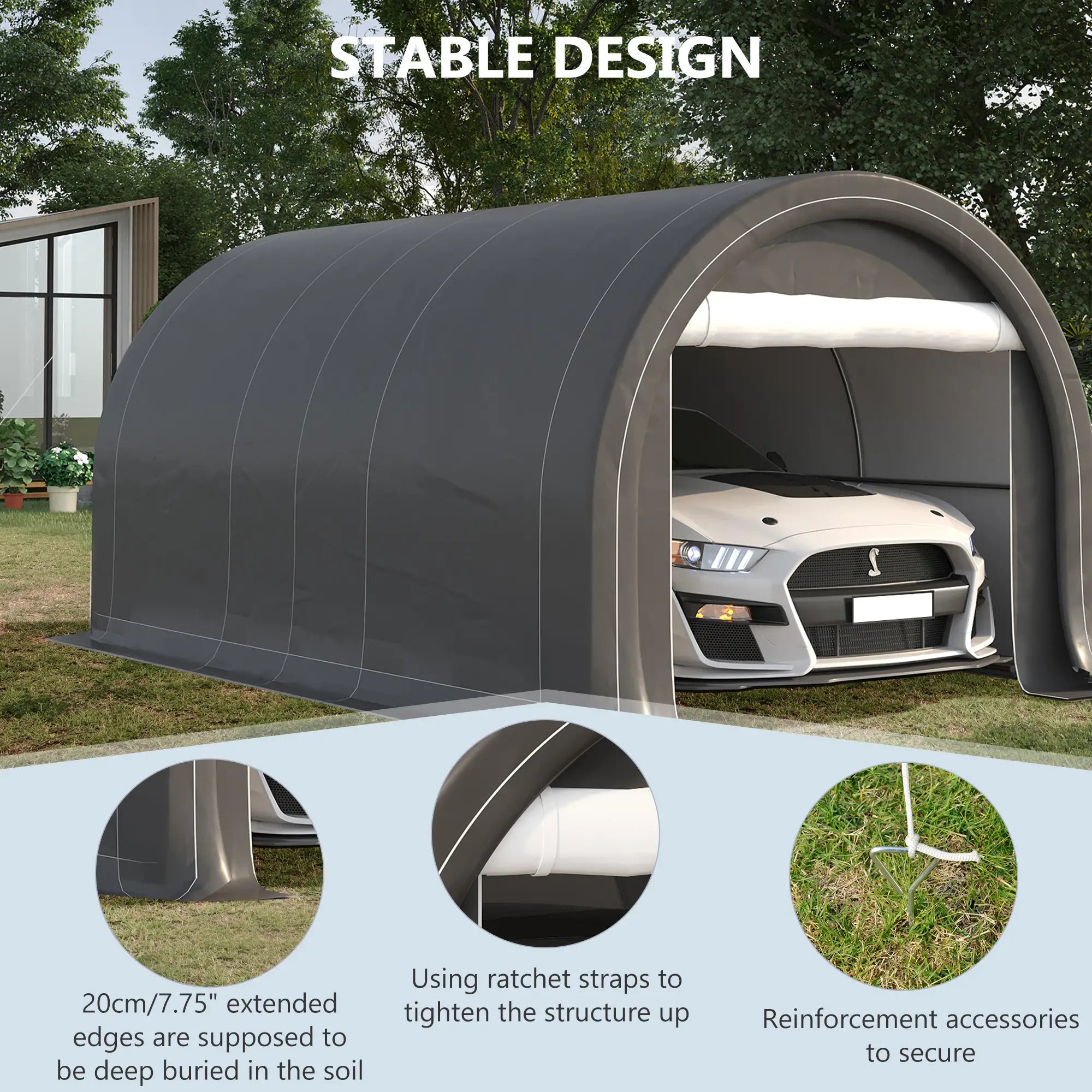 10' x 16' Heavy Duty Carport Tent, Zippered Door, PE Cover, Grey Car Shelters at Gallery Canada