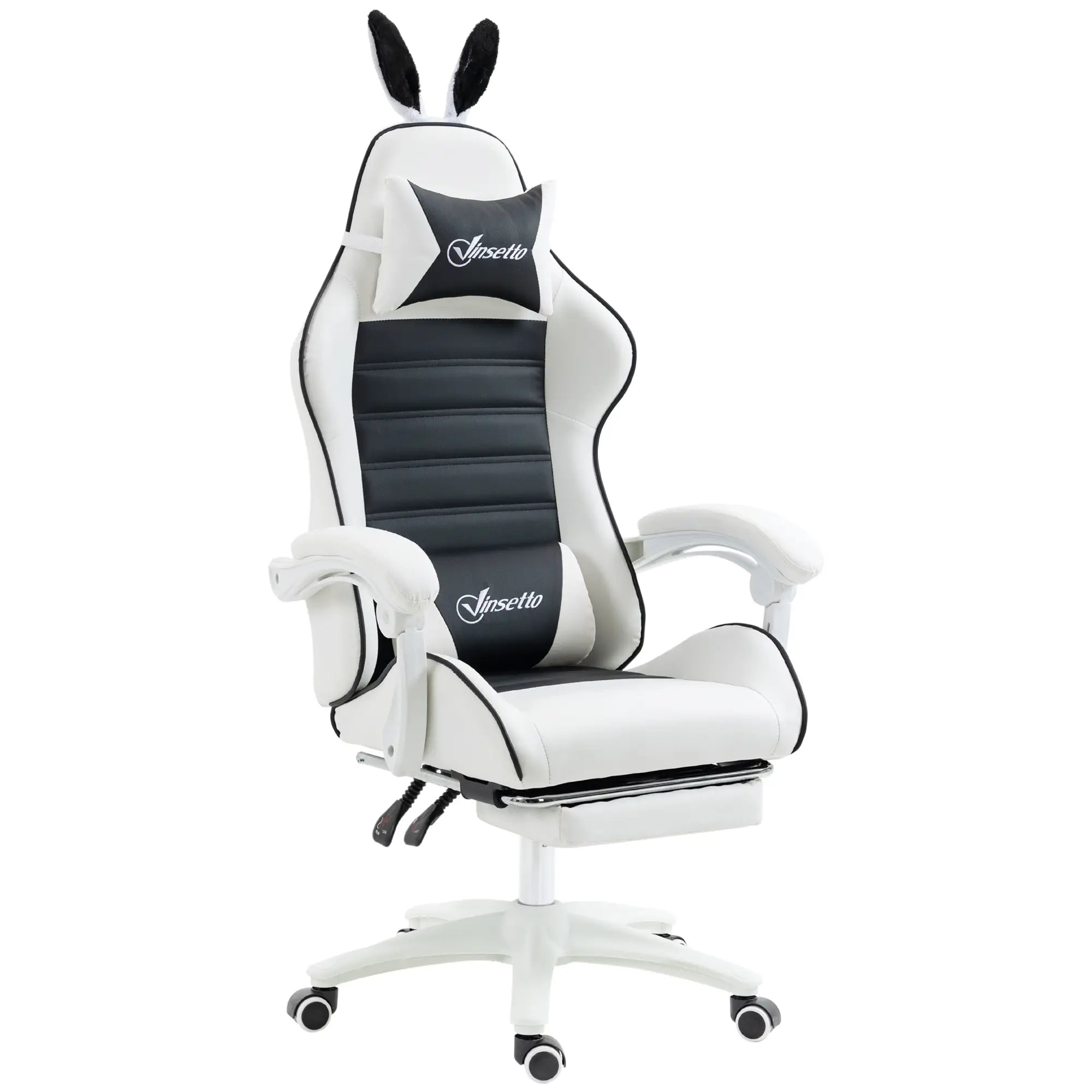 Racing Gamer Chair, PU Leather with Footrest, Headrest, Lumbar Support, Black Video Game Chairs Black, White at Gallery Canada
