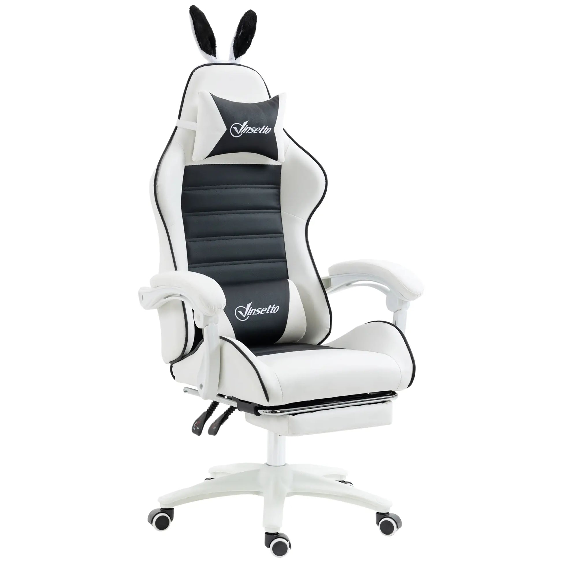 Racing Gamer Chair, PU Leather with Footrest, Headrest, Lumbar Support, Black Video Game Chairs Black, White at Gallery Canada