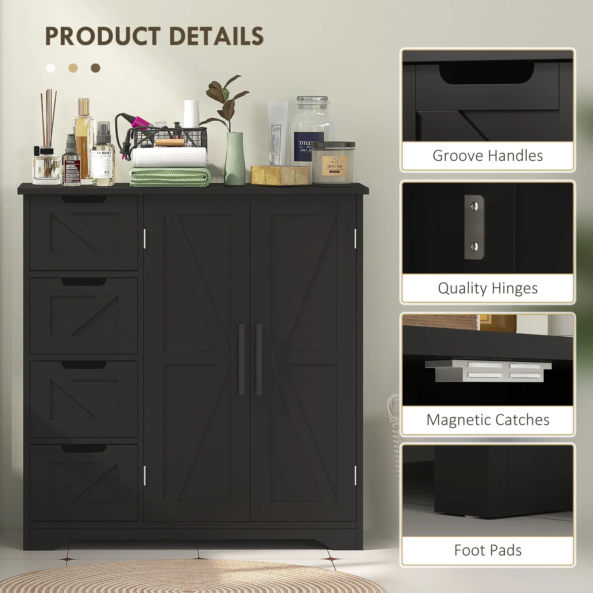 Farmhouse Bathroom Floor Cabinet, Adjustable Shelf, Black Bathroom Cabinets at Gallery Canada