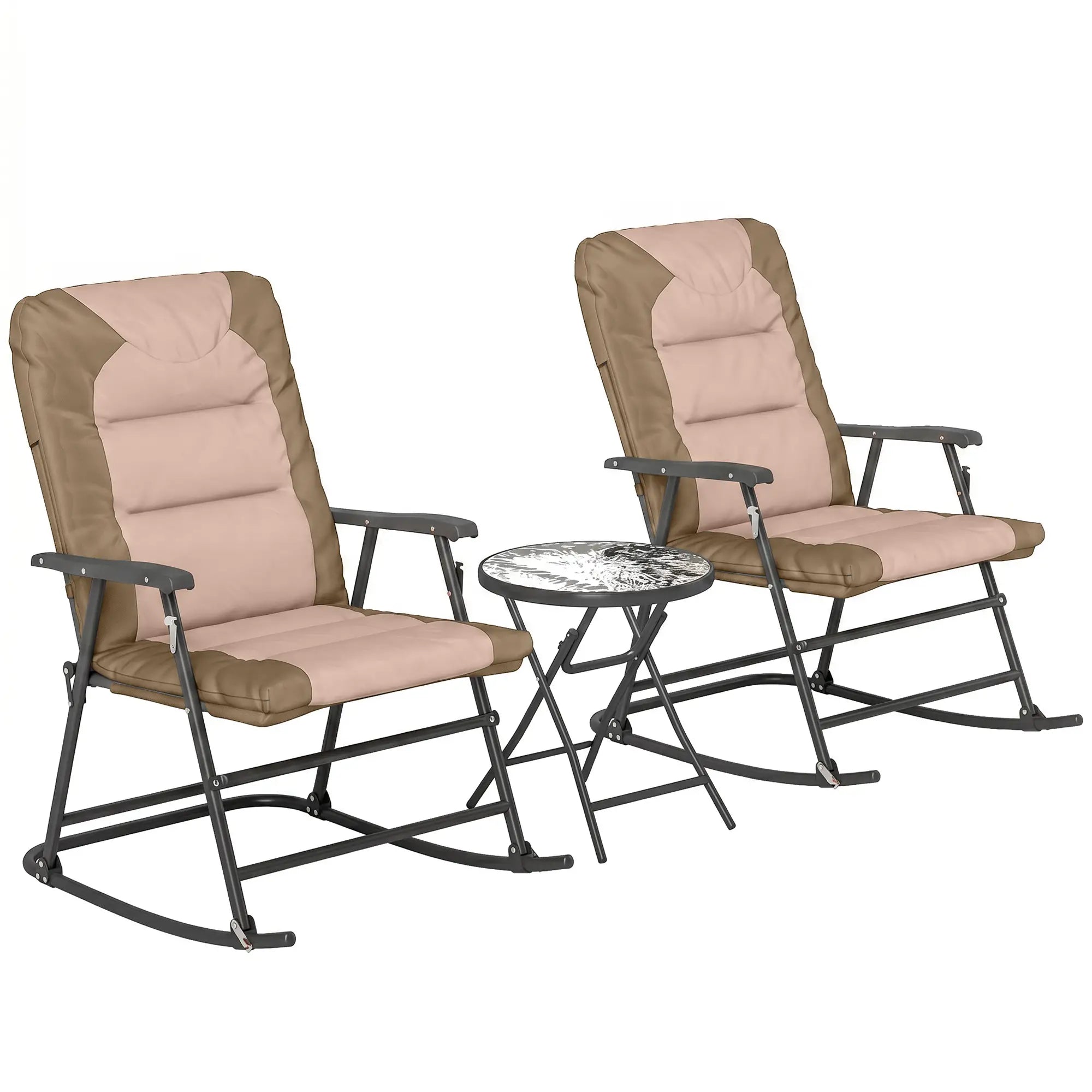 3-Piece Foldable Rocking Chair Set, Light Brown Outdoor Rocking Chairs Light Brown, Dark Brown at Gallery Canada