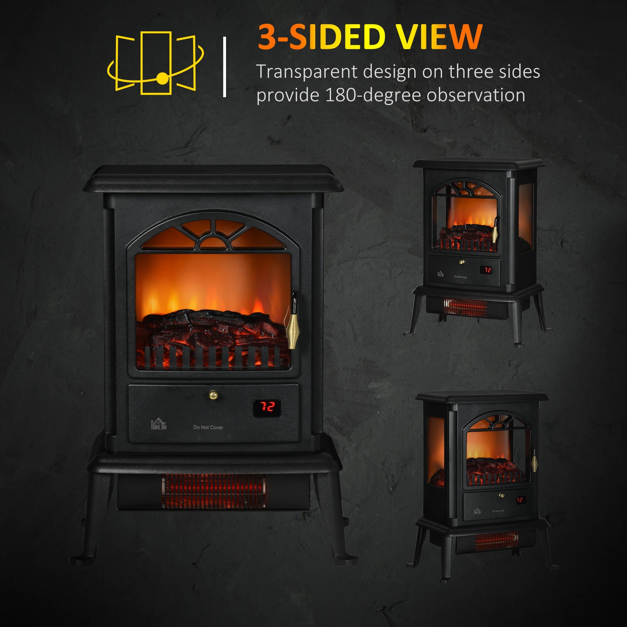 22 Infrared Electric Fireplace Stove, Freestanding Heater, 3D Flame, Adjustable Temp, Timer, 1000W/1500W, Black Electric Fireplaces at Gallery Canada