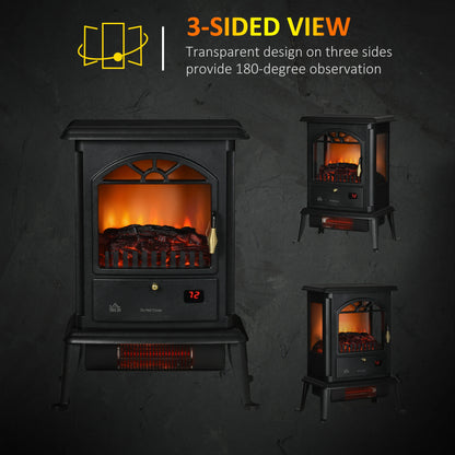22 Infrared Electric Fireplace Stove, Freestanding Heater, 3D Flame, Adjustable Temp, Timer, 1000W/1500W, Black Electric Fireplaces at Gallery Canada