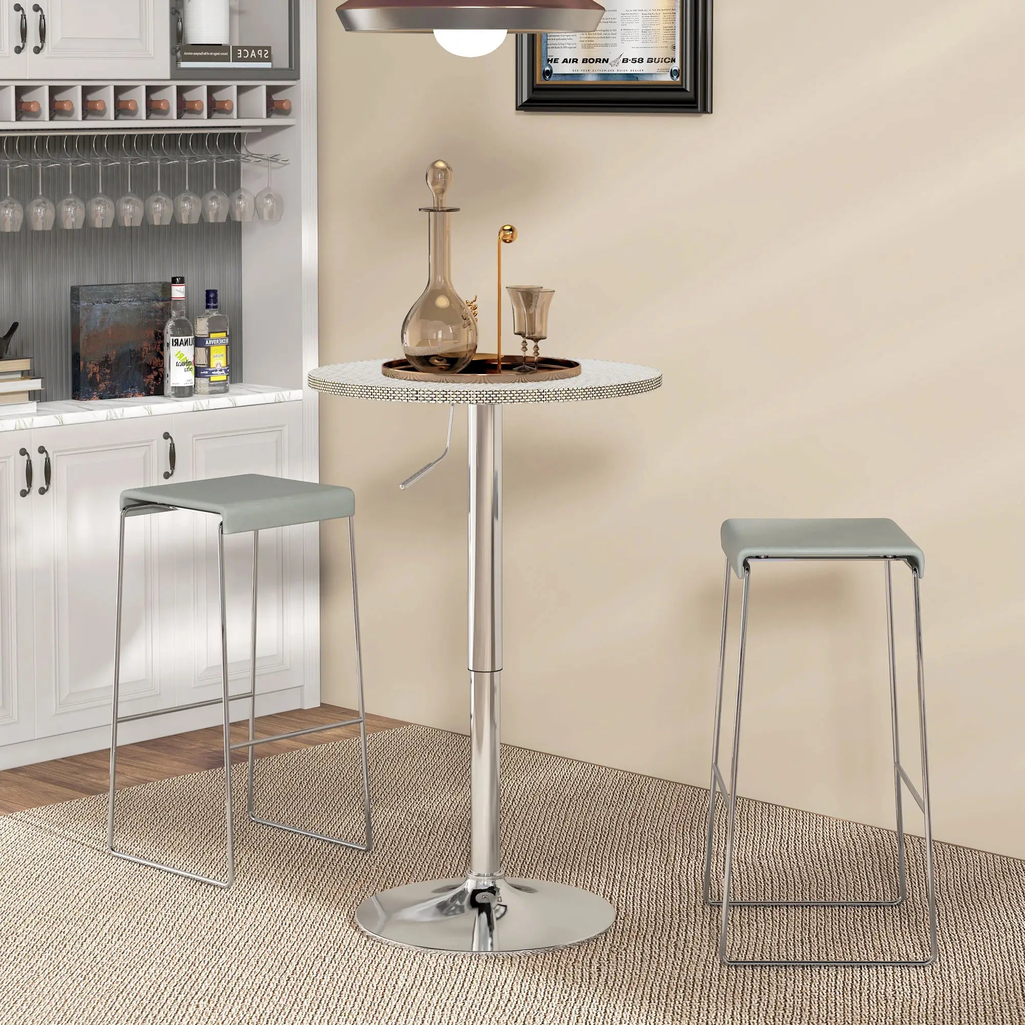 Adjustable Round Bar Table, PE Rattan Top, Steel Base, 2-Person, Grey Bar Tables at Gallery Canada