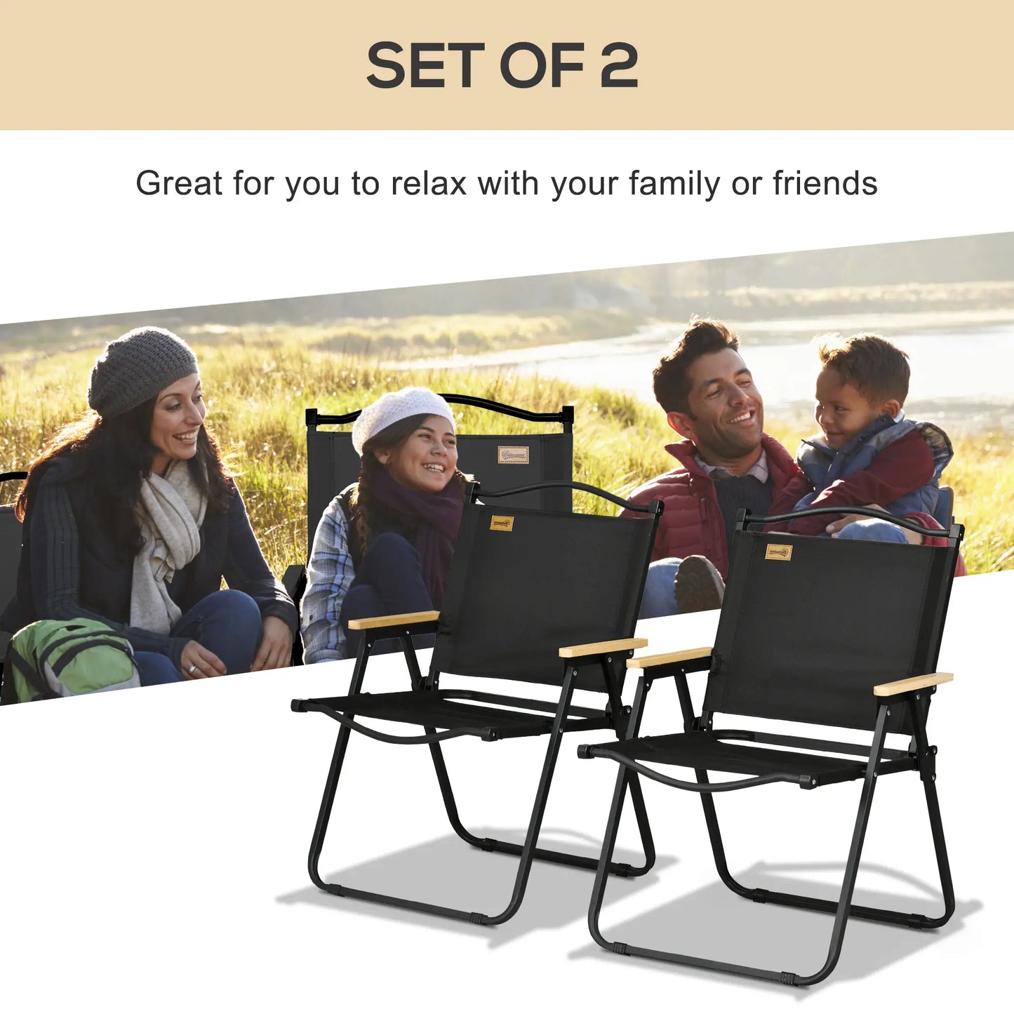 Set Of 2 Lightweight Folding Camping Chairs, Portable Armchairs, Black Picnic Tables & Camping Chairs at Gallery Canada