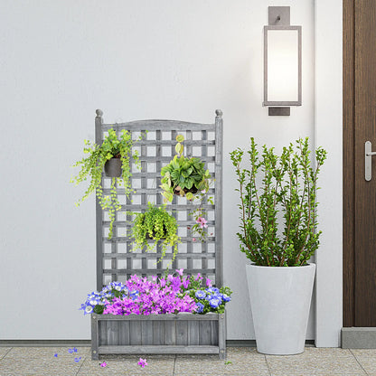 Lit de Jardin surélevé avec Treillis, Bac à Plantes en Bois, 25,2" x 11" x 47,2", Gris