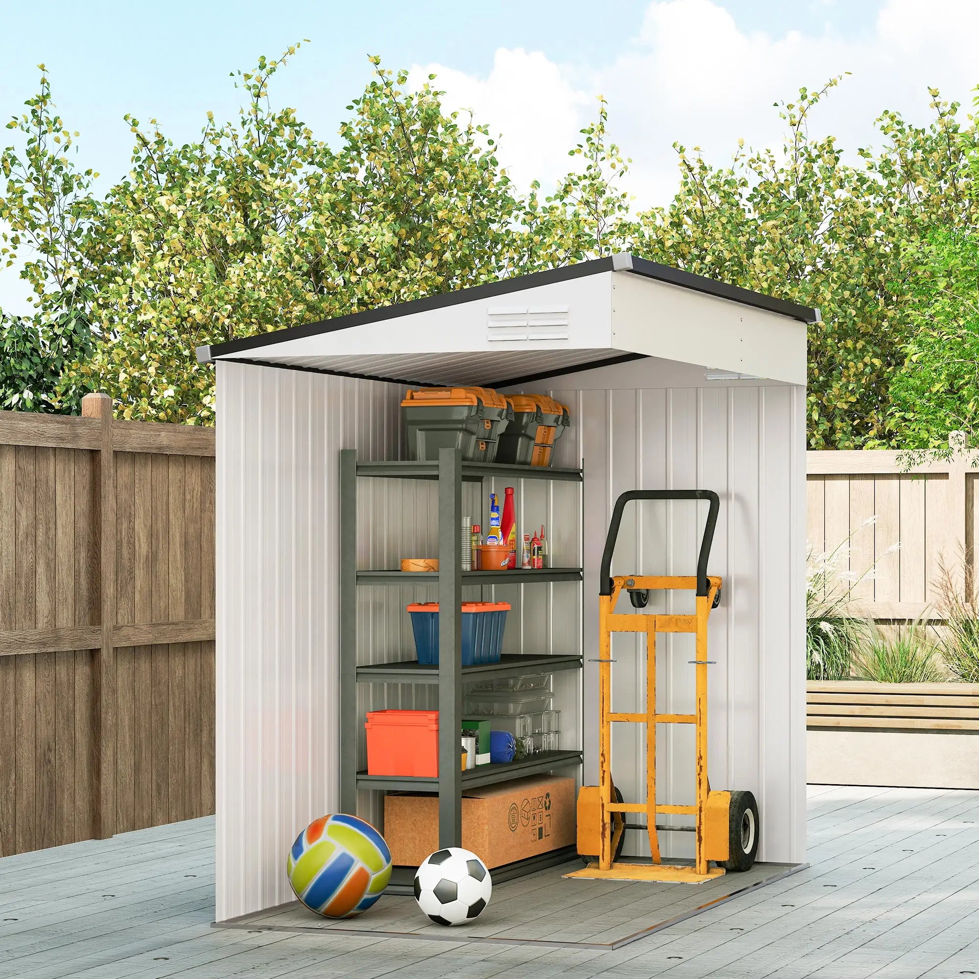 4.3' x 6.3' Metal Outdoor Storage Shed With Lockable Door, Dark Grey Sheds at Gallery Canada