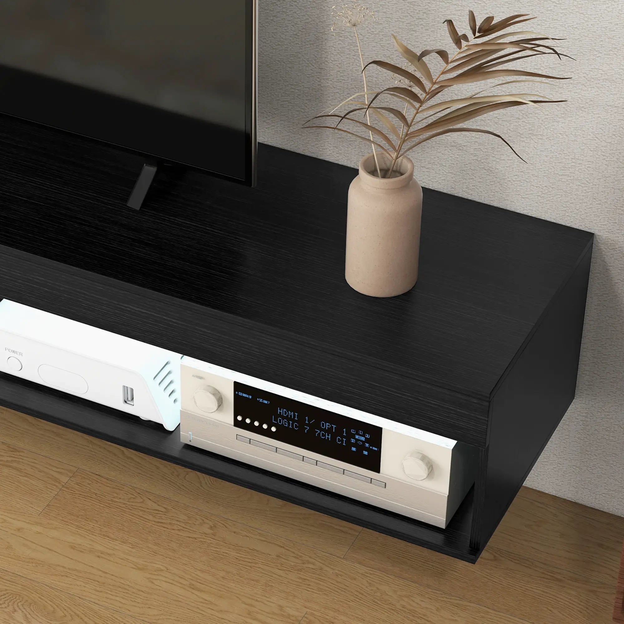 Wall Mounted TV Stand with Storage, LED Lights, 75